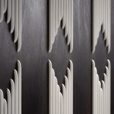 Hand embroidered wooden panel Diamonds (detail) CNC fabricated birch plywood, hand finished, with hand embroidered soft silicone