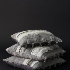 Hand woven cushions incorporating plant-dyed yarn and hand spun wool from the fleece of British rare breed sheep photo Yeshen Venema